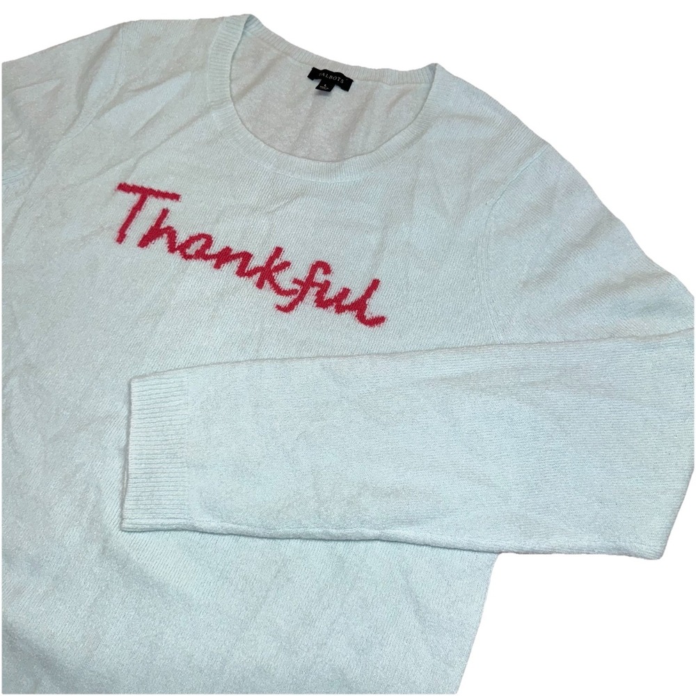 Talbots Aqua Blue Thankful Itarsia Crewneck Pullover‎ Knit Sweater Women's Large